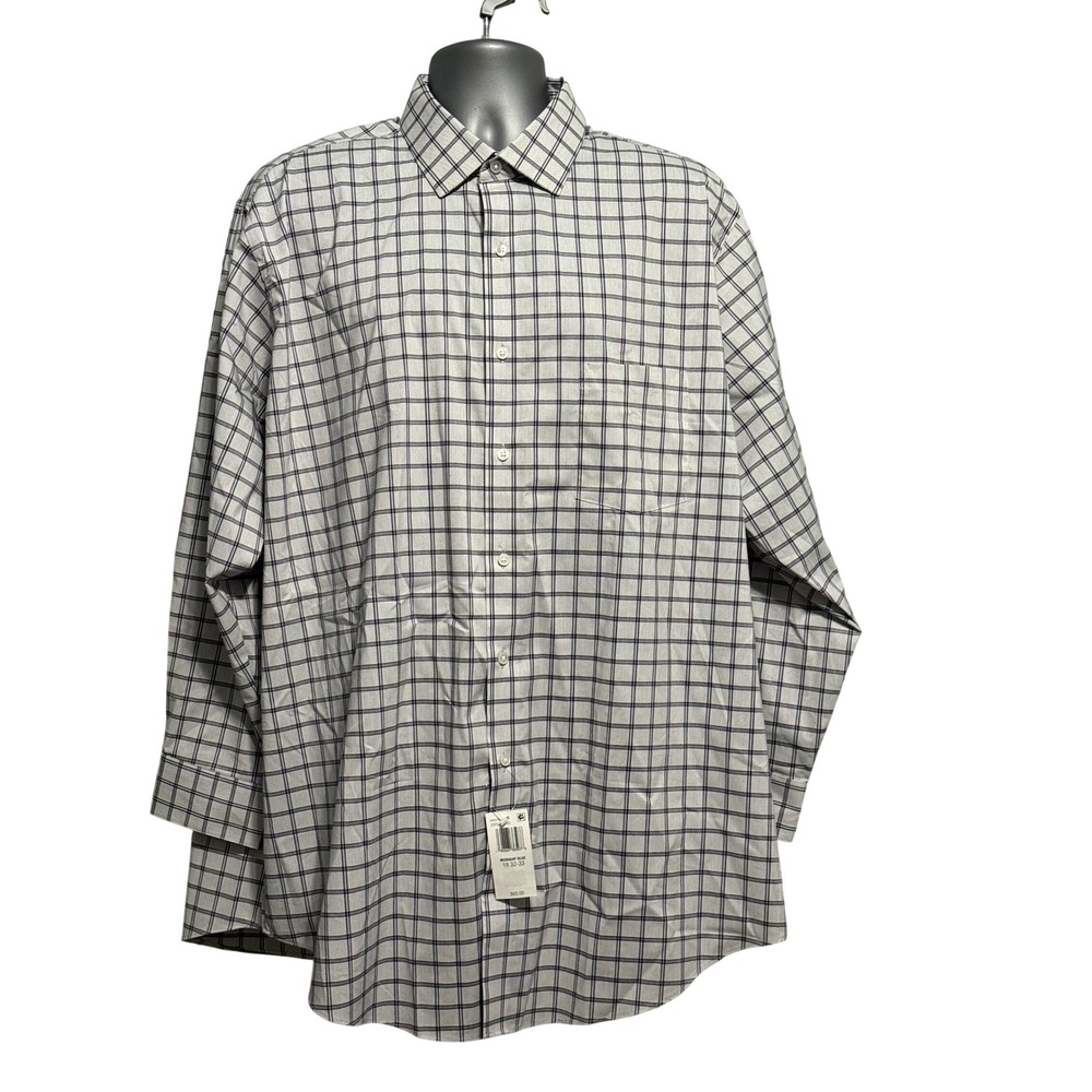 Van Heusen Mens Big Fit Stain‎ Shield Stretch Grid Shirt Midnight Blue 18 32-33